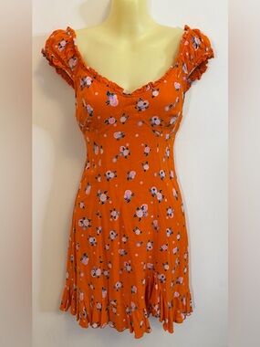 Free People Bright Orange Floral Mini Dress